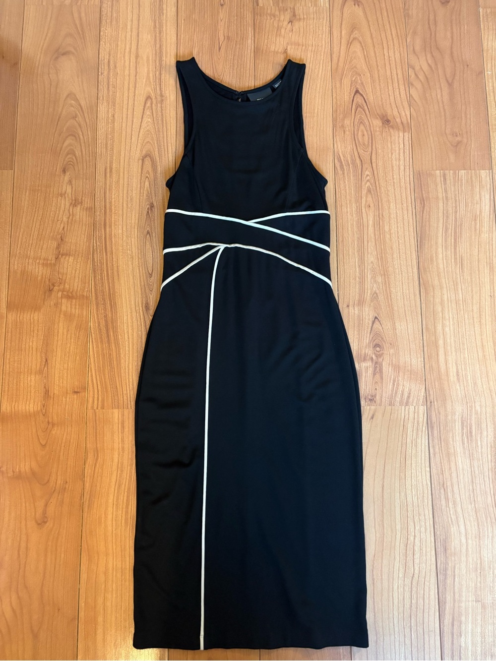 Anthropologie Maeve Black Midi Dress with White Piping